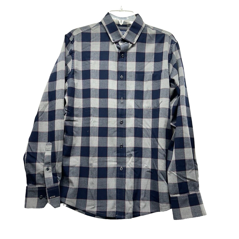 Mizzen + Main Men's Medium Performance Blue Gray Poly Blend Button Up Shirt (H2)